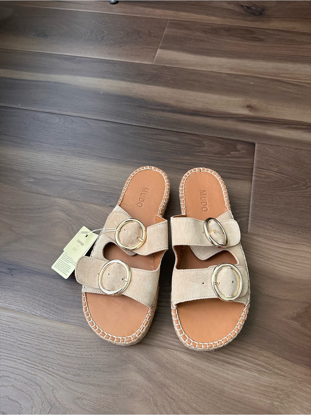 Mudo Beige Double-Buckle Slide Sandals